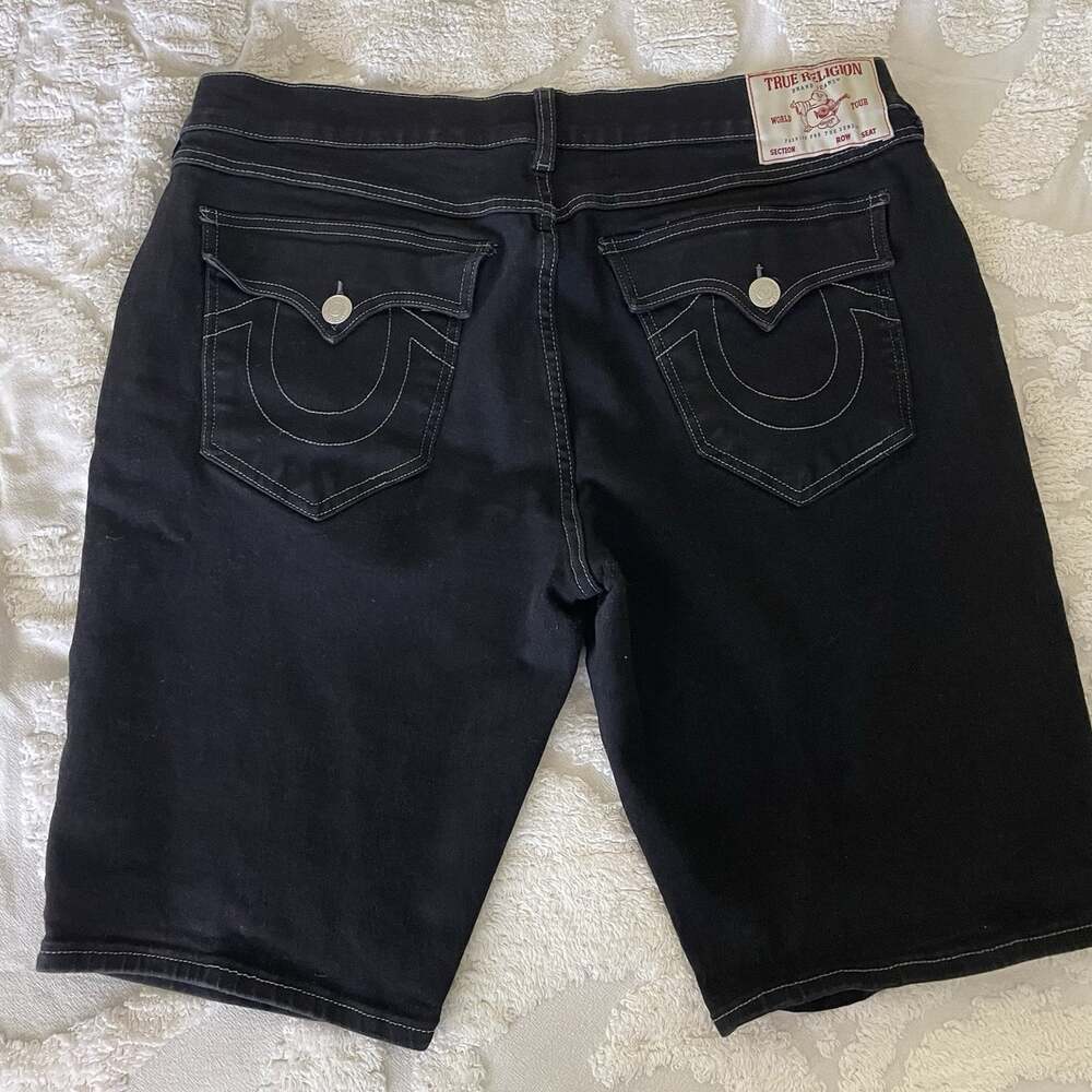 True Religion Men's 36 (38) Inseam 11” Black Rinse Denim Ricky SN Flap Shorts